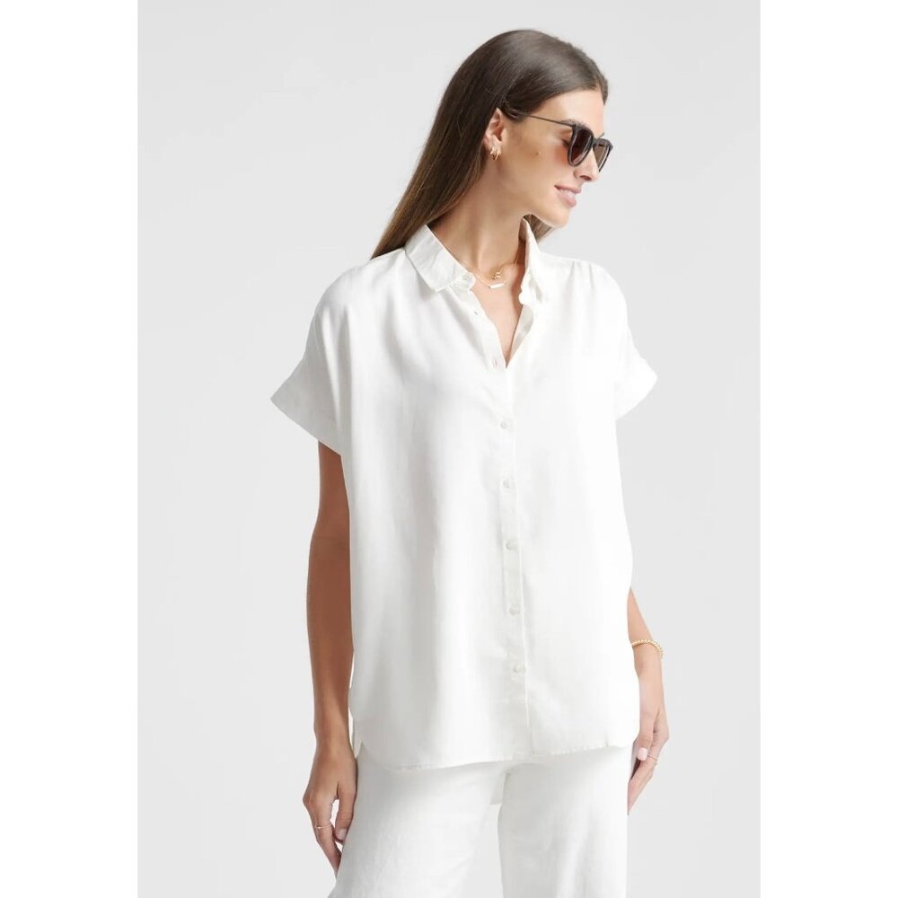 Quince Vintage Wash Tencel Camp Shirt | Short Sleeve | Size L | Minimalist
